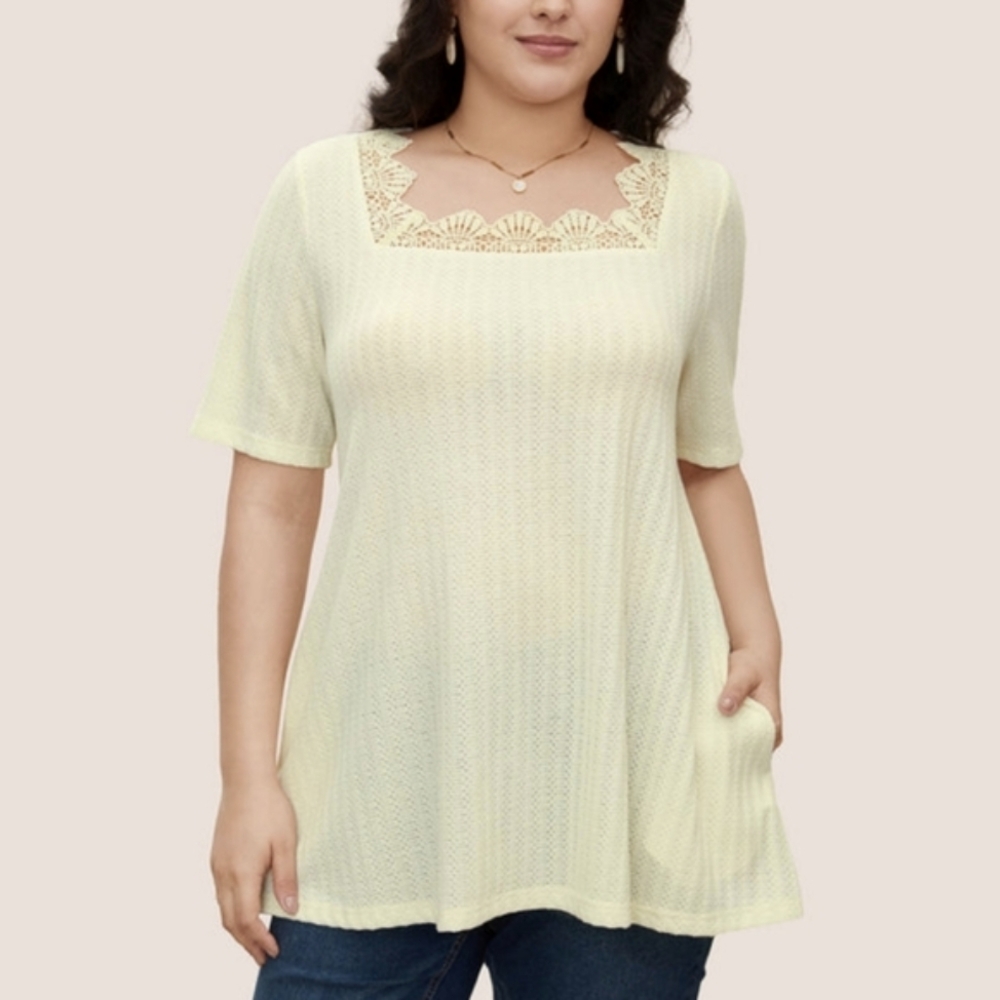 NEW Bloomchic Lace Textured Square Neck Tee 2x
